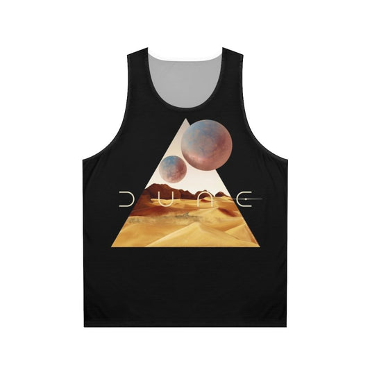 Dune movie inspired unisex tank top with desert and sandworm design