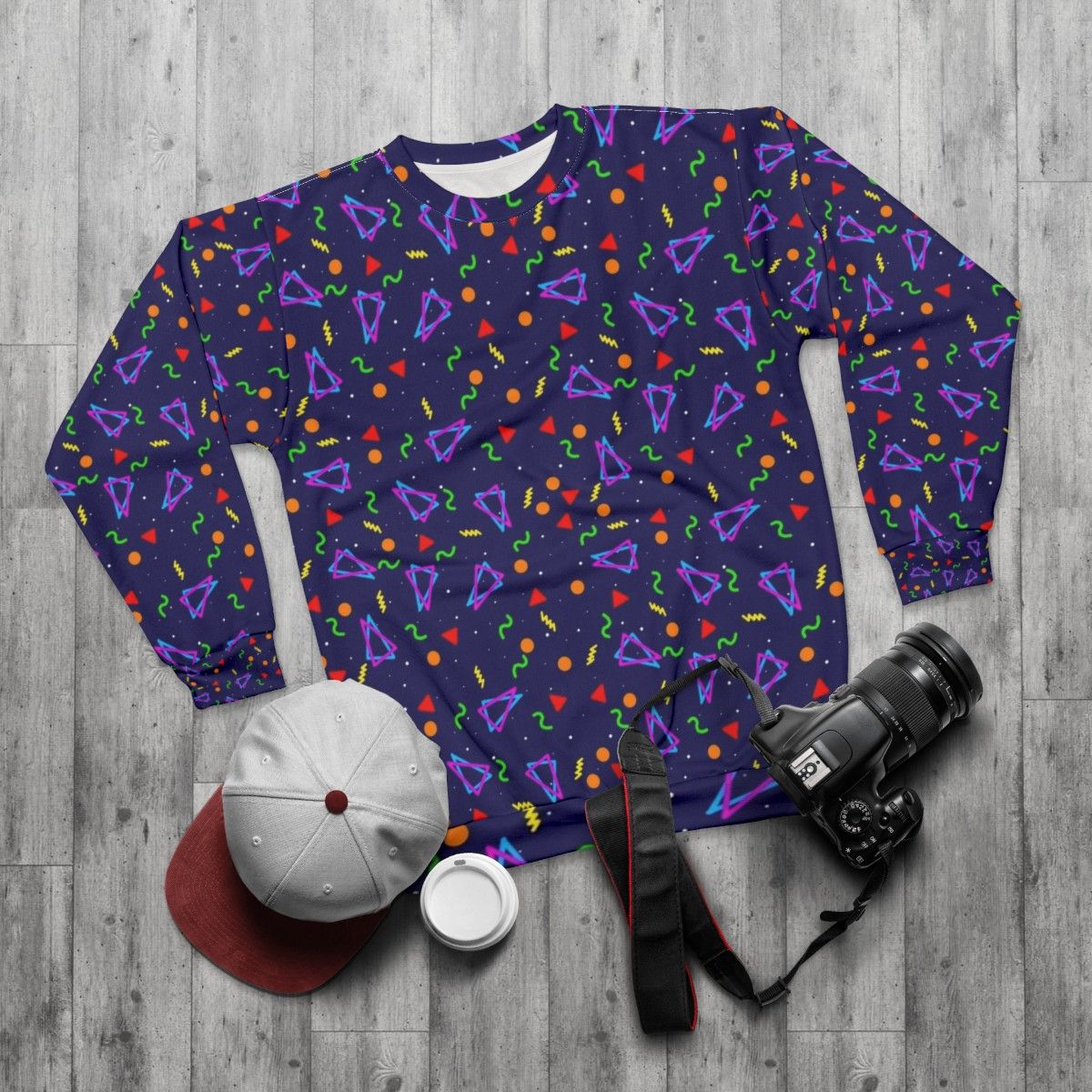 Retro arcade carpet pattern sweatshirt - flat lay