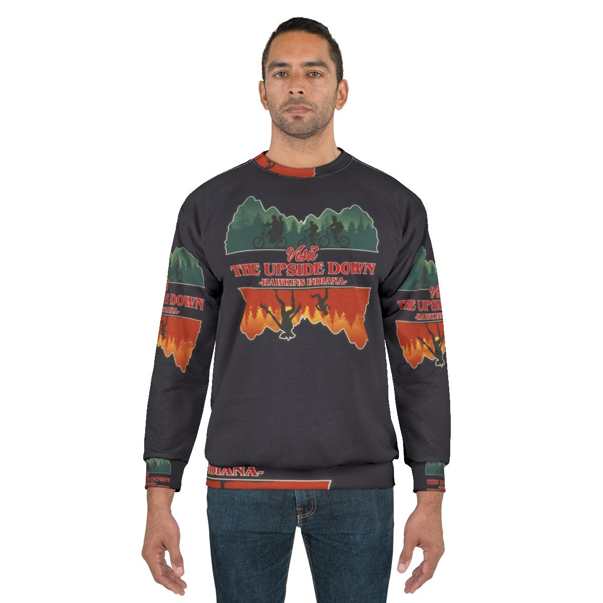 Upside down stranger things retro style sweatshirt with demogorgon design - men