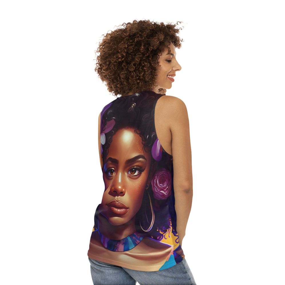 Unisex Afro Tank Top Celebrating Black Beauty and Culture - women back