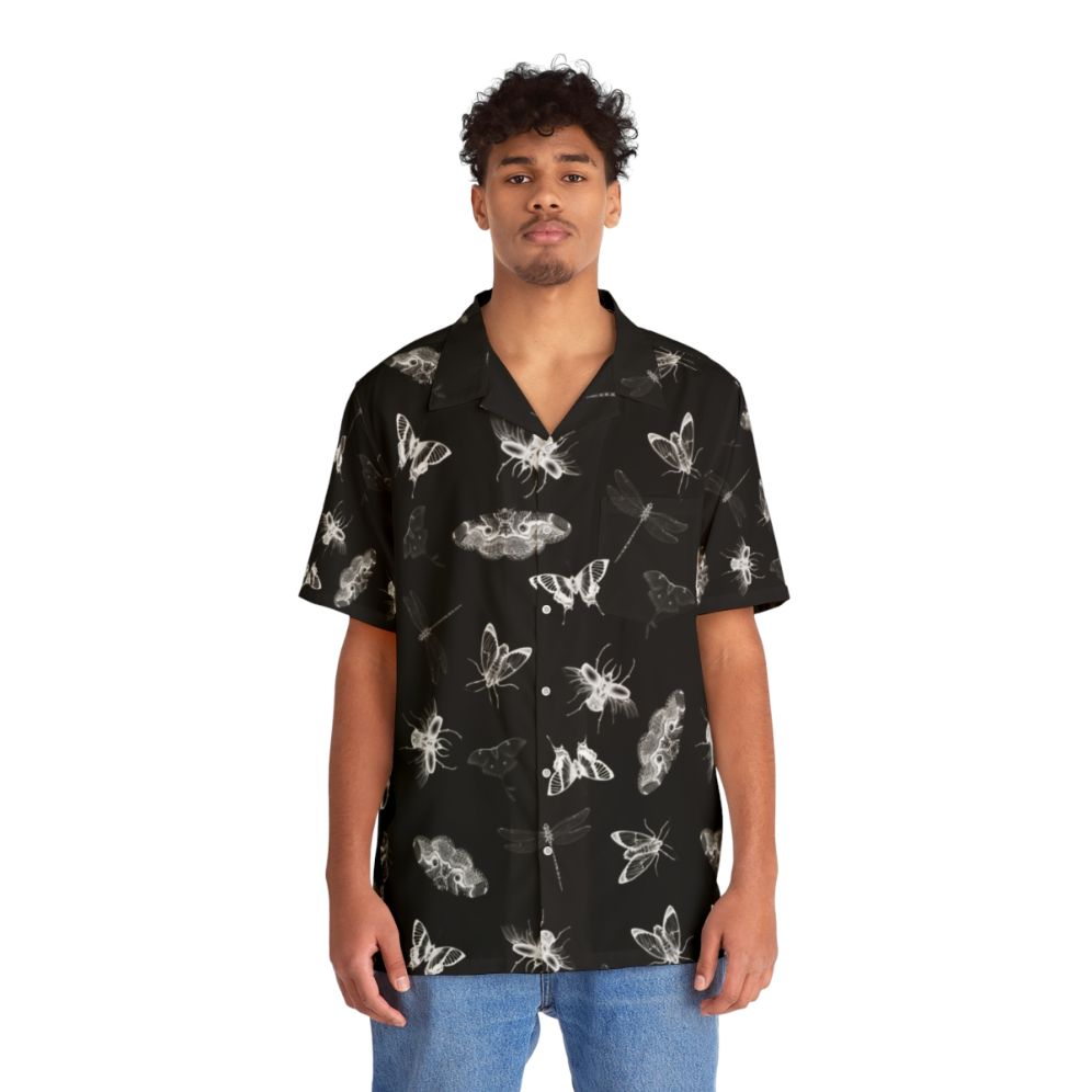 Entomologist Nightmares Hawaiian Shirt with Black and White Bug Pattern - People Front