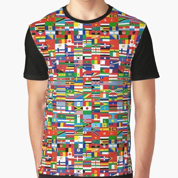 Graphic t-shirt featuring flags of the world