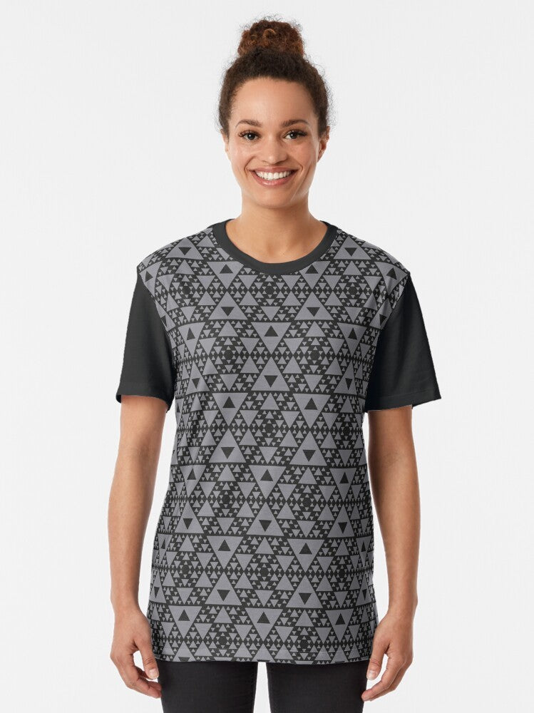 Mocap pattern graphic t-shirt featuring a repeating triangle design - Women