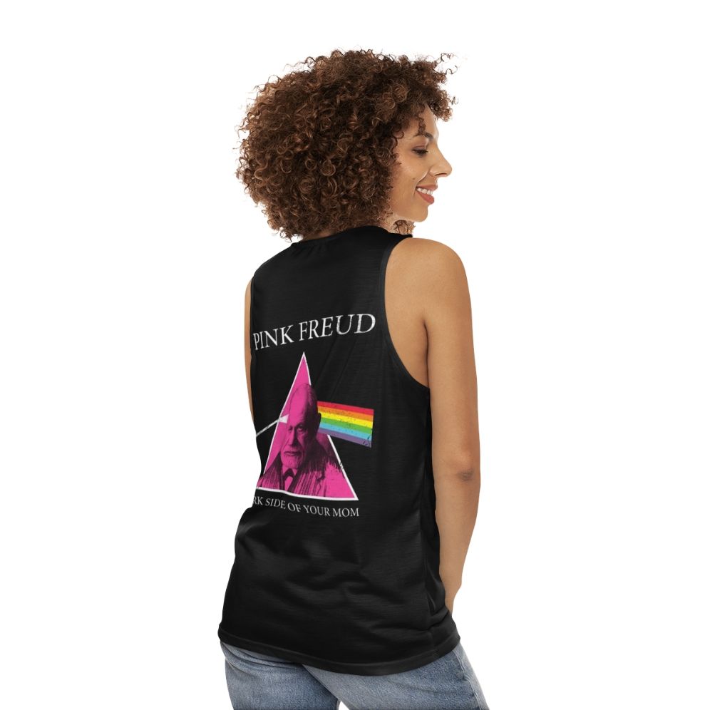 Pink Freud Unisex Tank Top with Dark Side of the Moon Design - women back