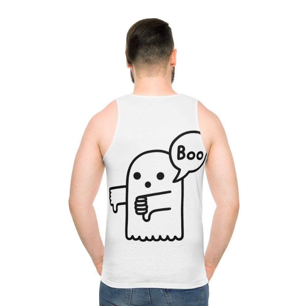 Unisex tank top with ghostly thumbs down design - men back