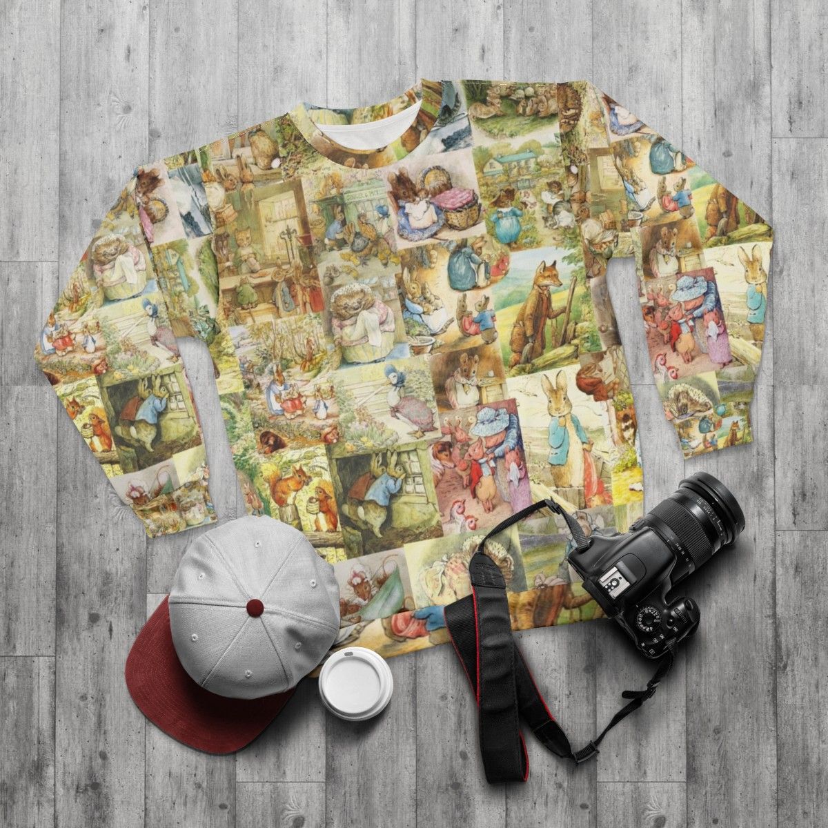 Beatrix Potter Collage Book Lover Sweatshirt - flat lay