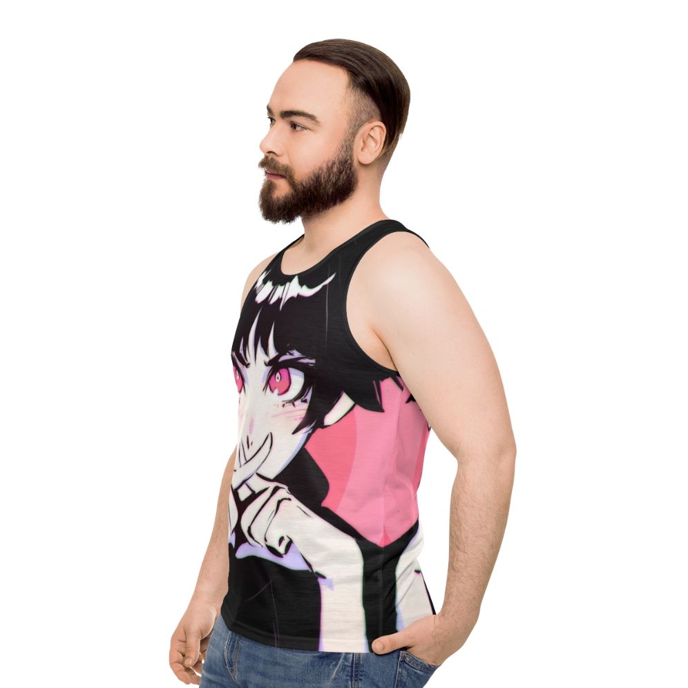 Anime-inspired Batsu unisex pink tank top - men side