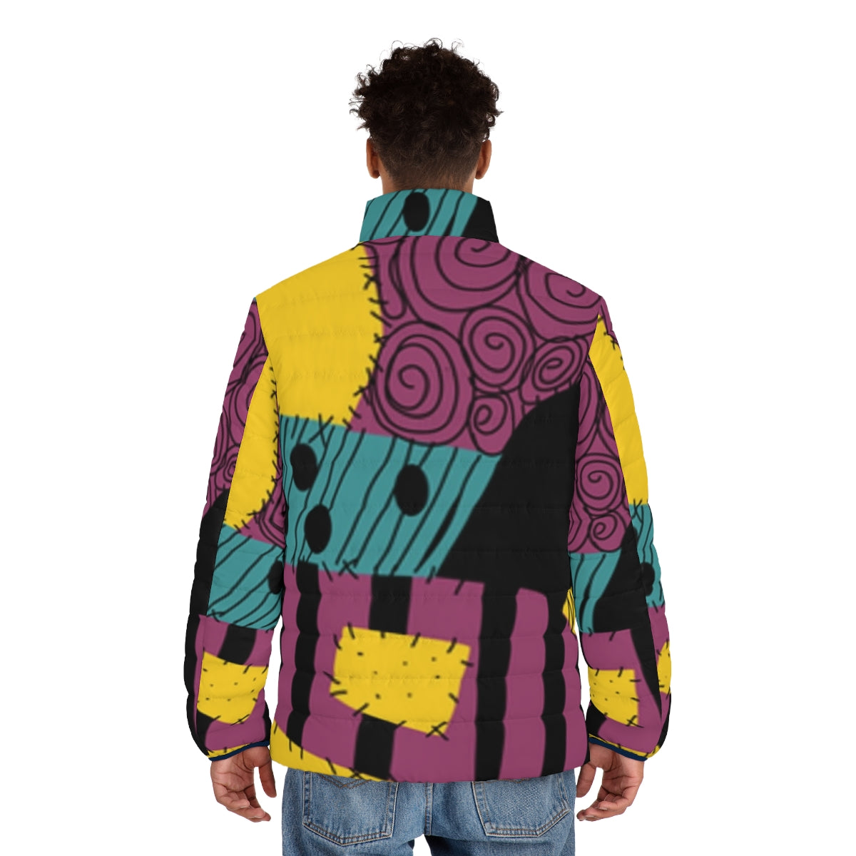 Sally patchwork puffer jacket with Nightmare Before Christmas design - men back