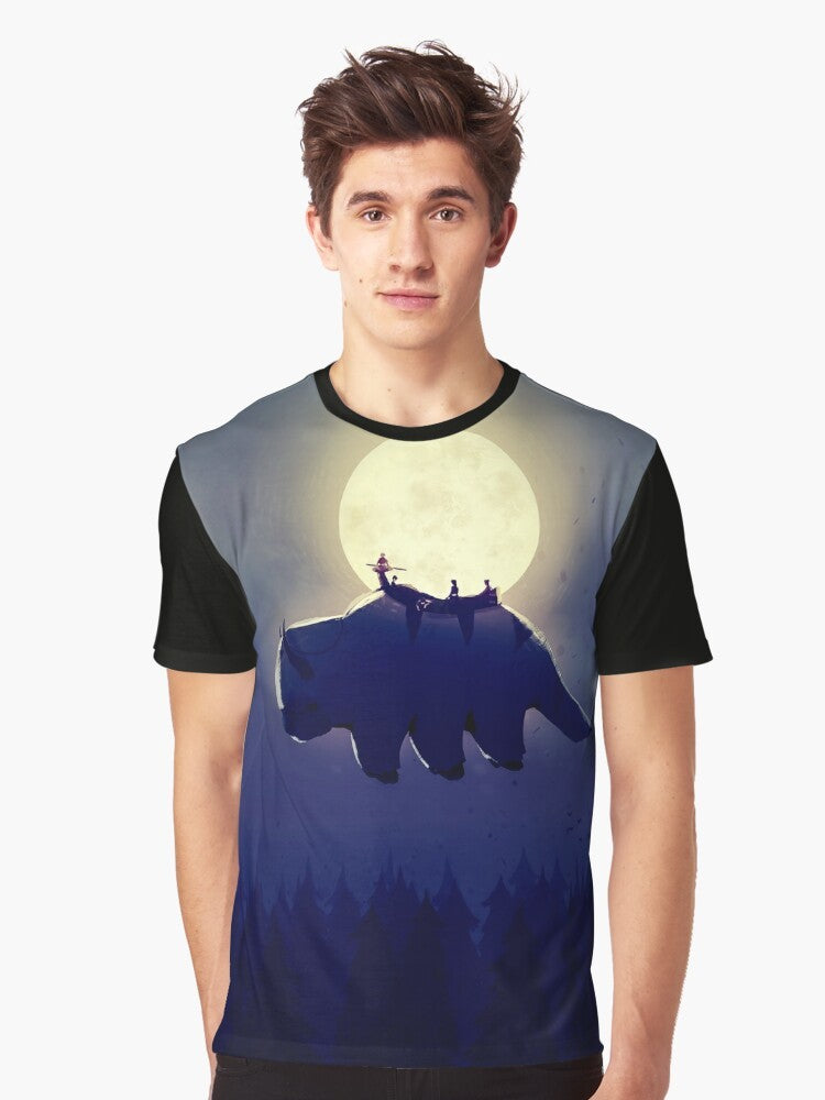 Avatar: The Last Airbender night version graphic t-shirt featuring Appa, Aang, Katara, Sokka, Zuko, and Toph - Men