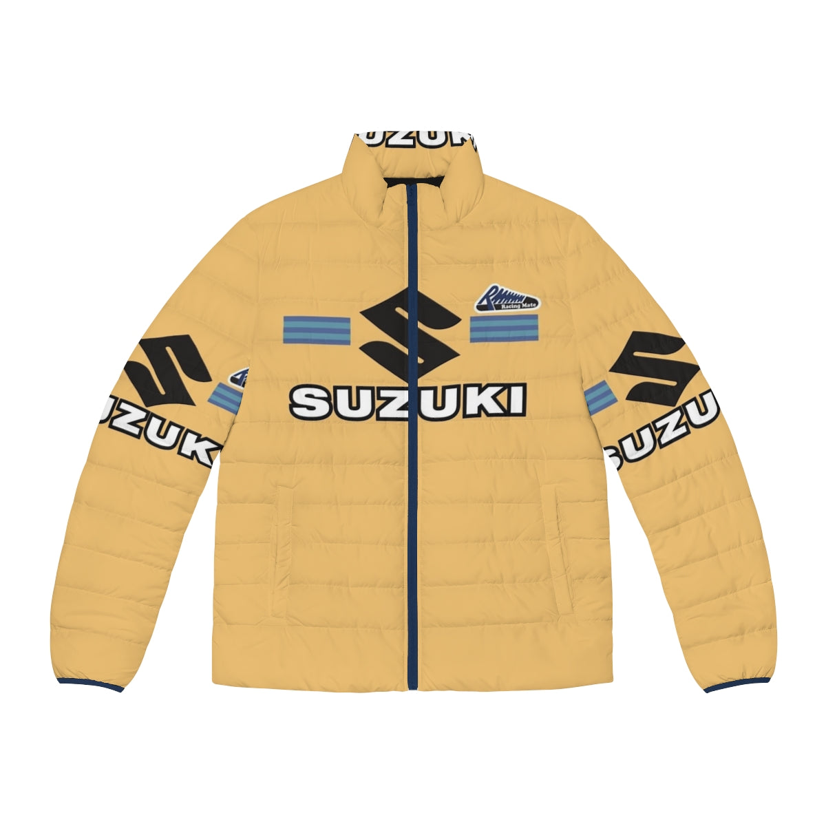 Vintage-inspired puffer jacket with motorcycle graphics