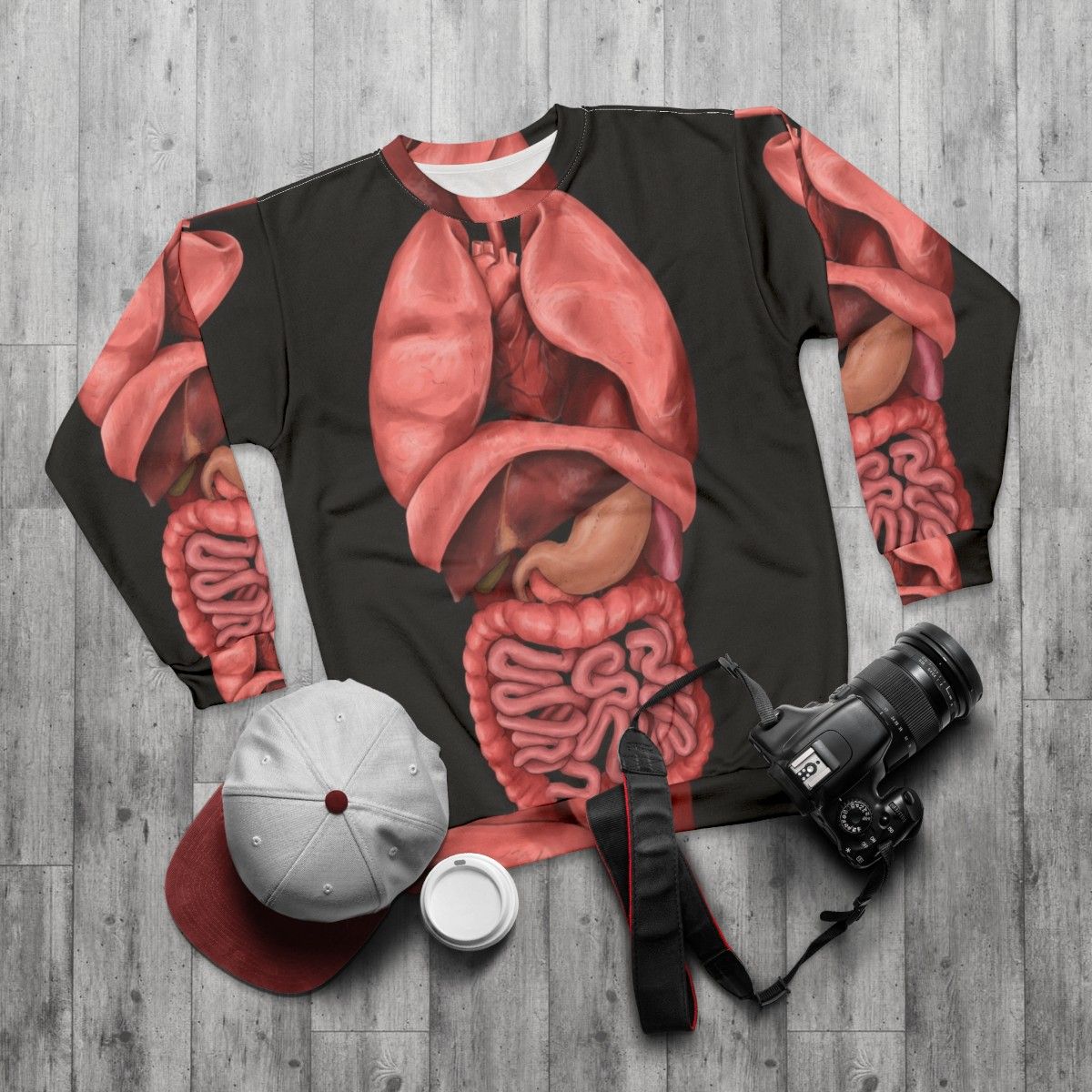 Watercolor internal organs sweatshirt design - flat lay