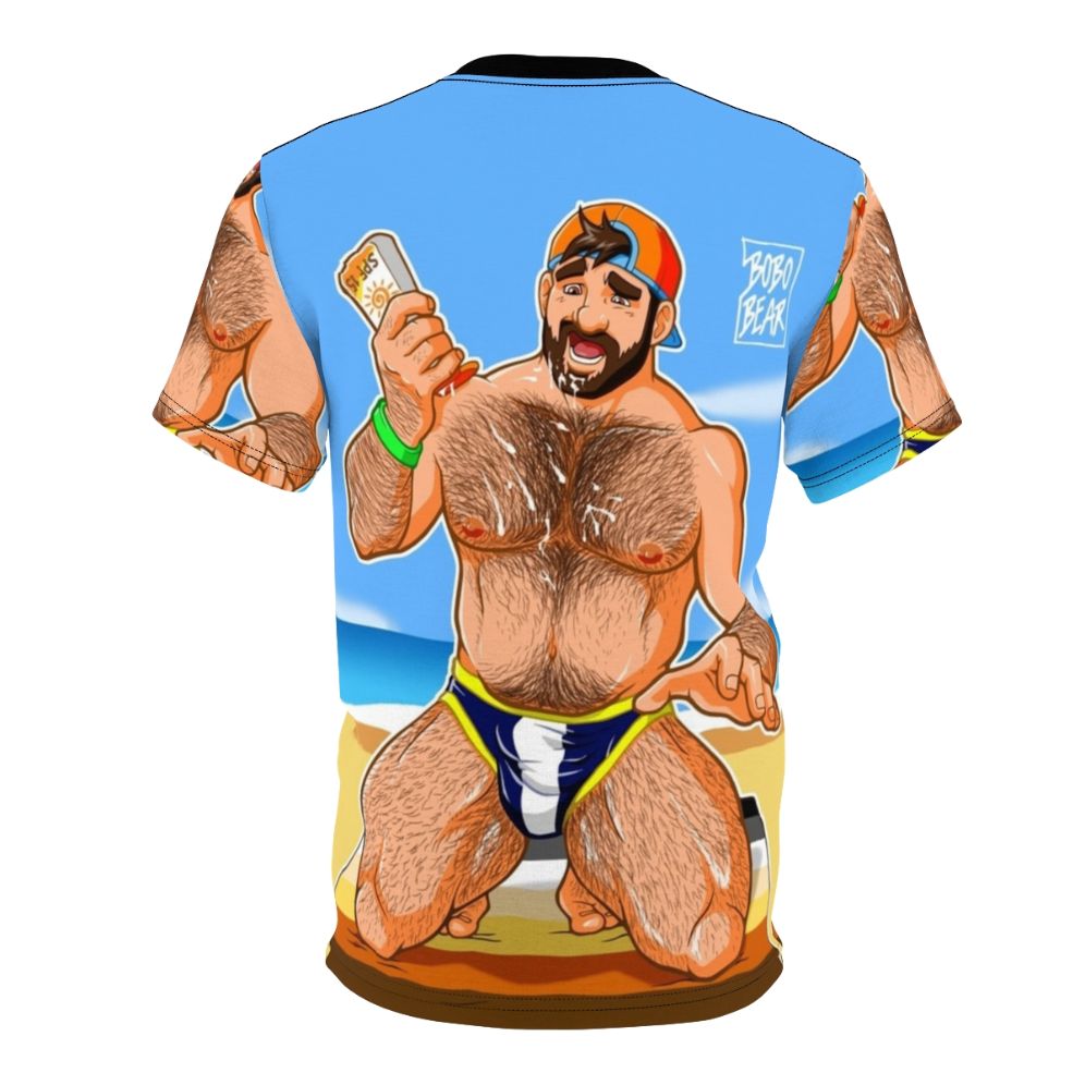 A vibrant and stylish T-shirt featuring a gay bear with a bearded and muscular design, perfect for embracing your pride and enjoying the summer sun. - Back