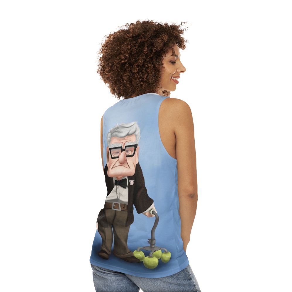 Vintage "Up" Movie Unisex Tank Top with Carl Fredricksen - women back