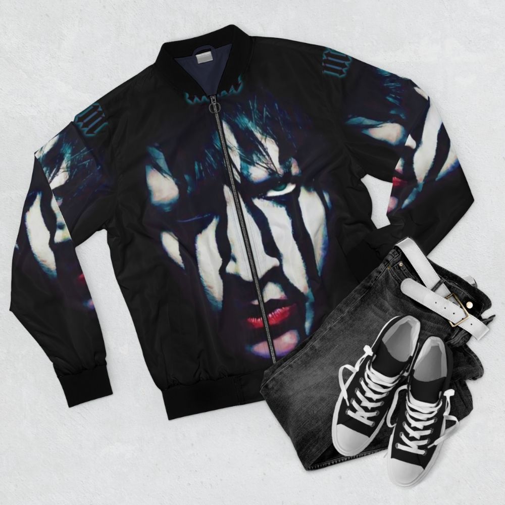 Marilyn Manson portrait fan art bomber jacket - Flat lay