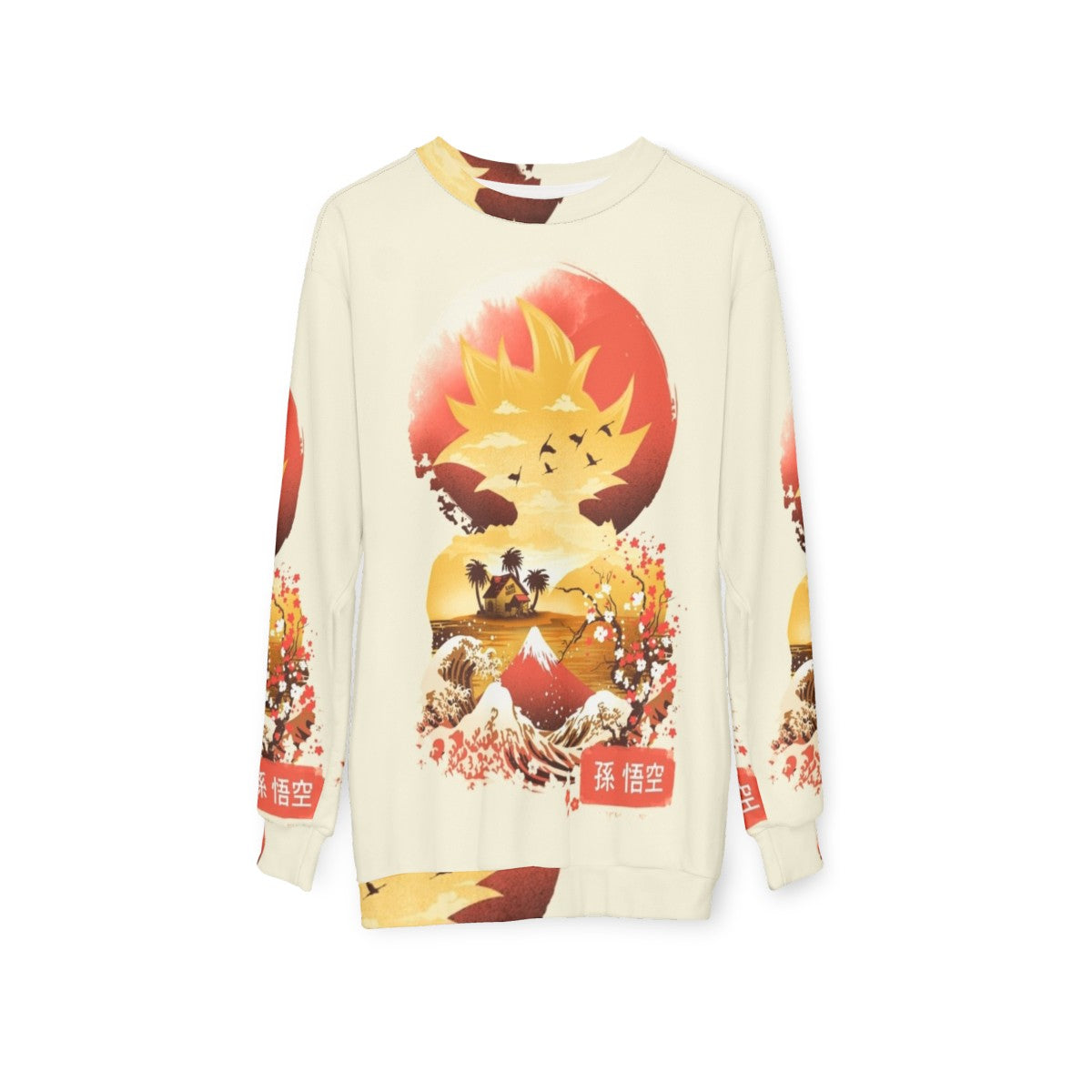 Ukiyo-E inspired Super Saiyan sweatshirt featuring anime and Japanese art - hanging