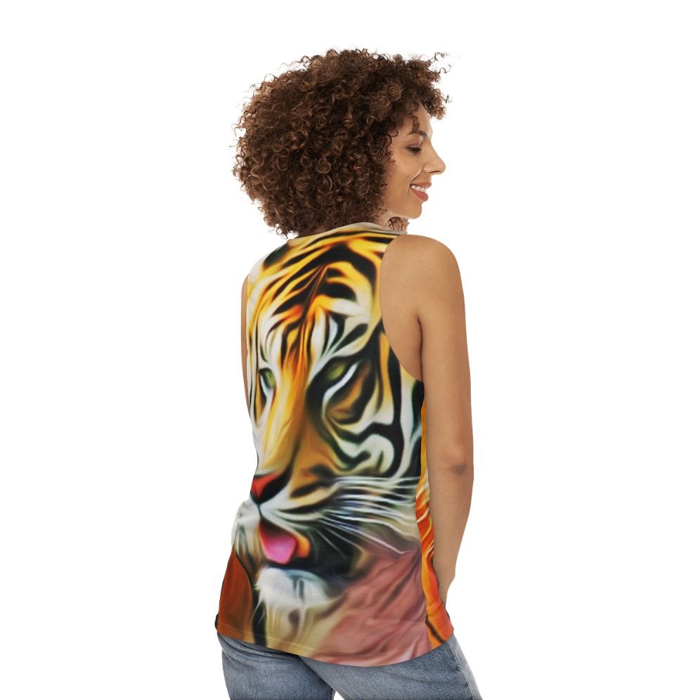 Unisex tank top with a graphic tiger design - women back