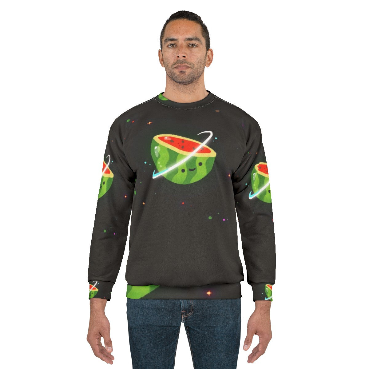 Spacemelon Sweatshirt - Kawaii Watermelon Character in Space Themed Design - men