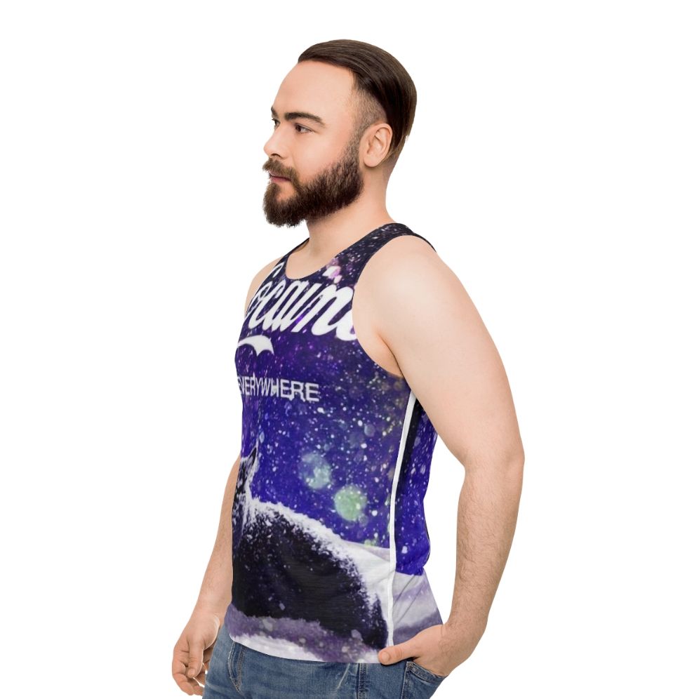 Cocaine Cat Unisex Tank Top with Artistic Design - men side