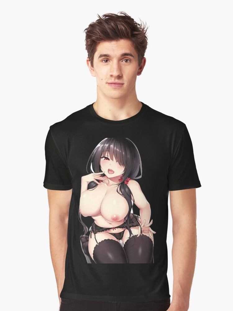 Anime-inspired graphic t-shirt featuring a hentai-style design with cute and sexy elements. - Men