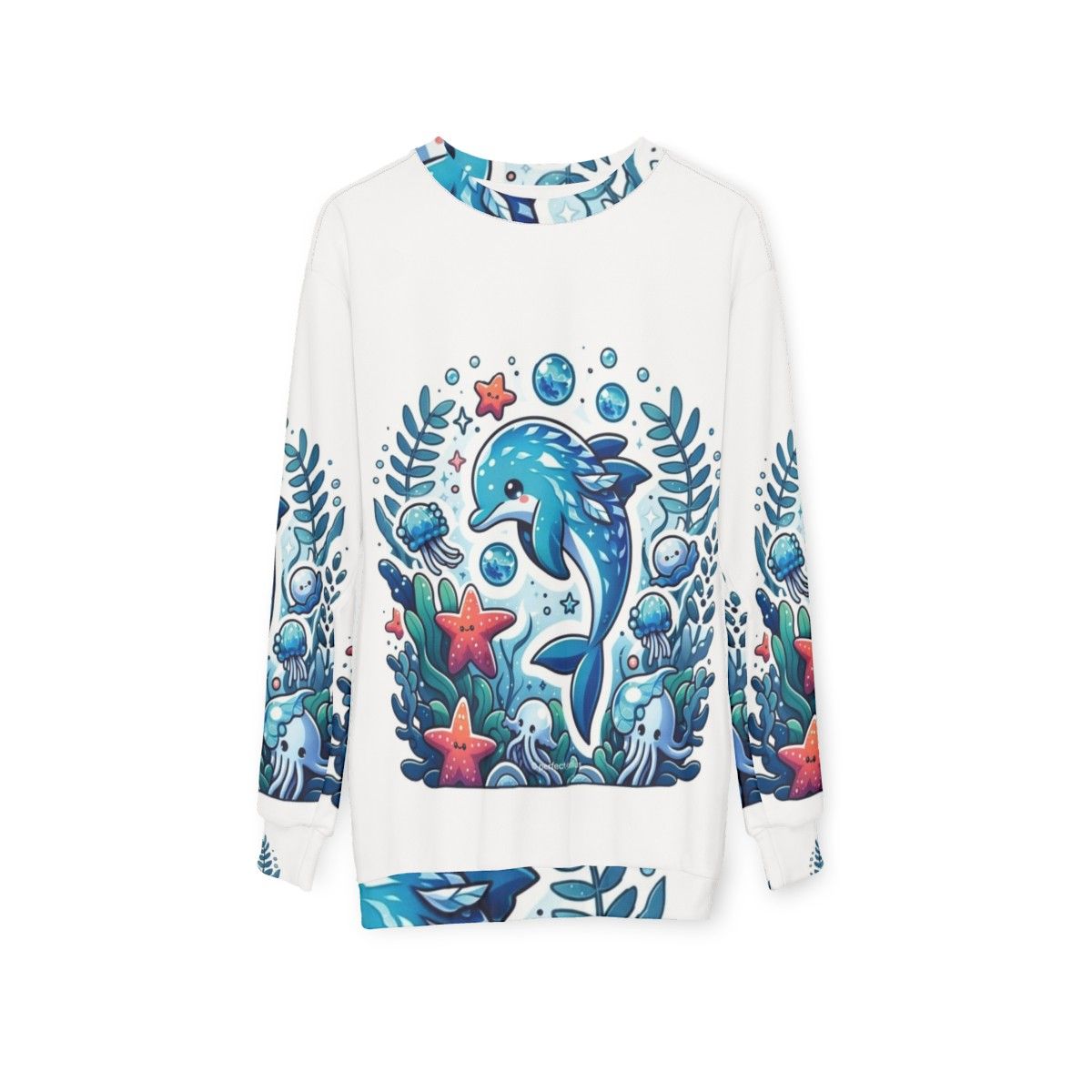 Legendary frostfin dolphin fantasy design on a cozy sweatshirt - hanging