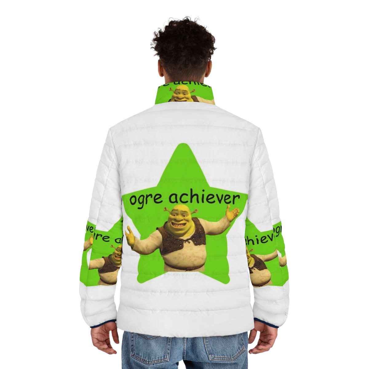 Shrek-inspired puffer jacket with playful design - men back