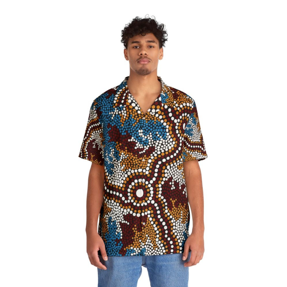 Authentic Aboriginal Art Wetland Dreaming Hawaiian Shirt - People Front