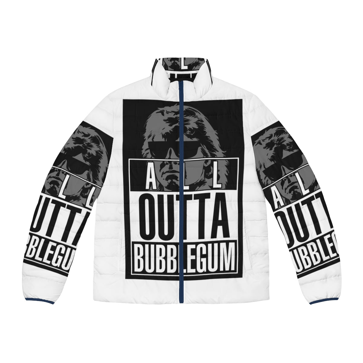 They Live inspired puffer jacket with "Straight All Outta Bubblegum" graphic