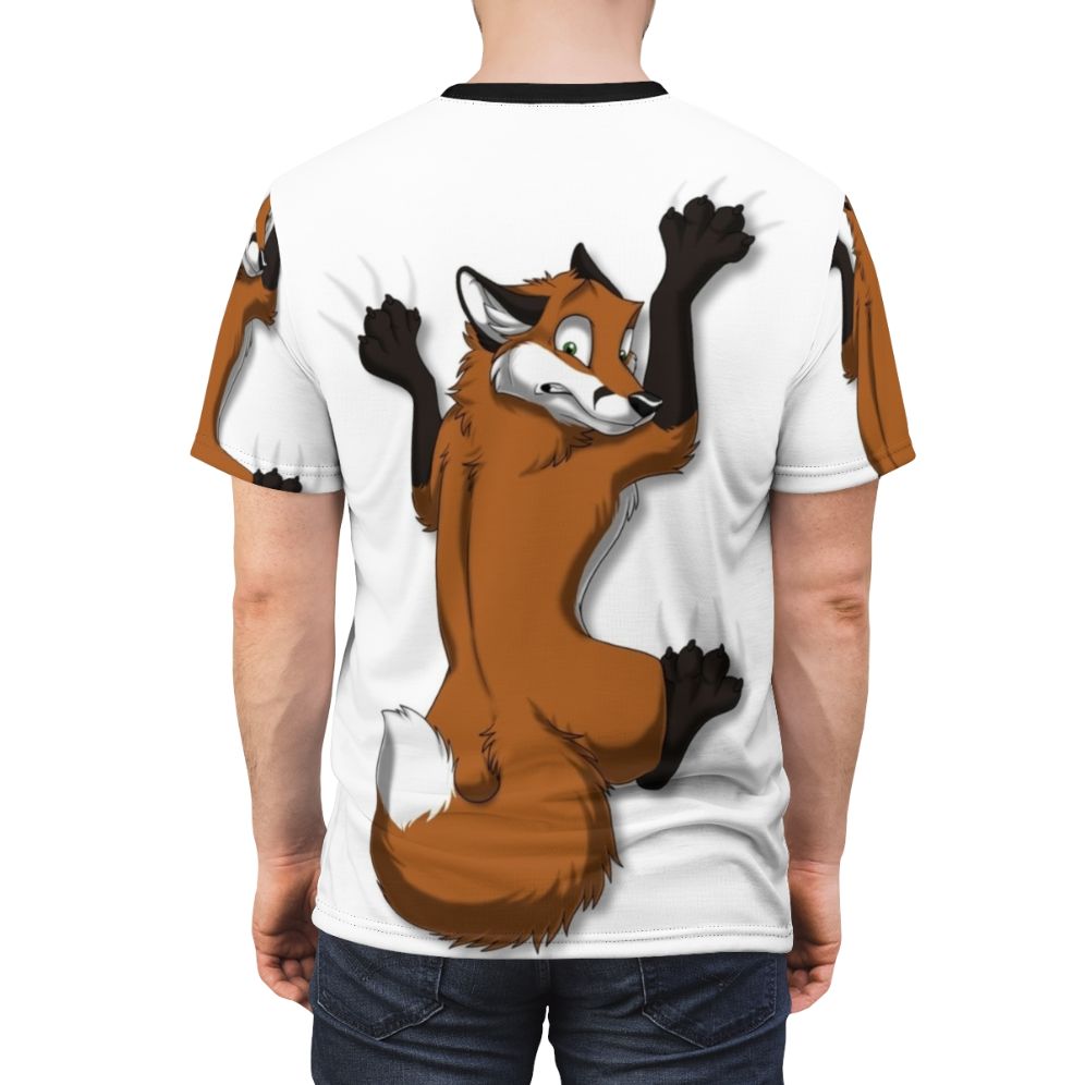 Playful red fox graphic printed on a high-quality t-shirt - men back