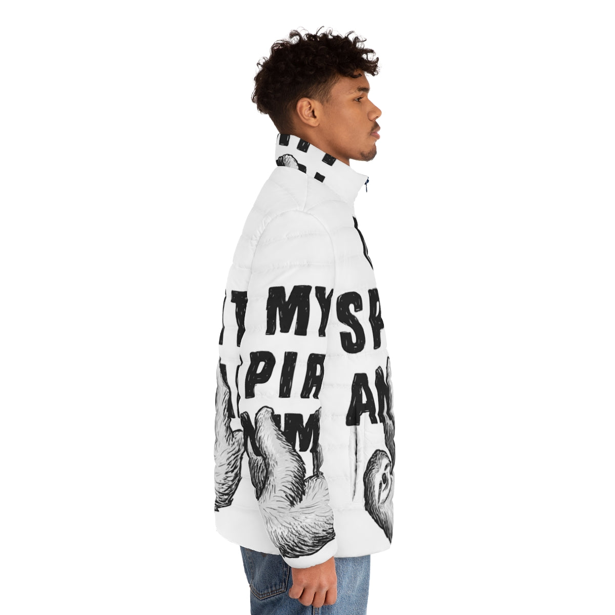 Sloth My Spirit Animal Puffer Jacket featuring witty and funny text - men side right