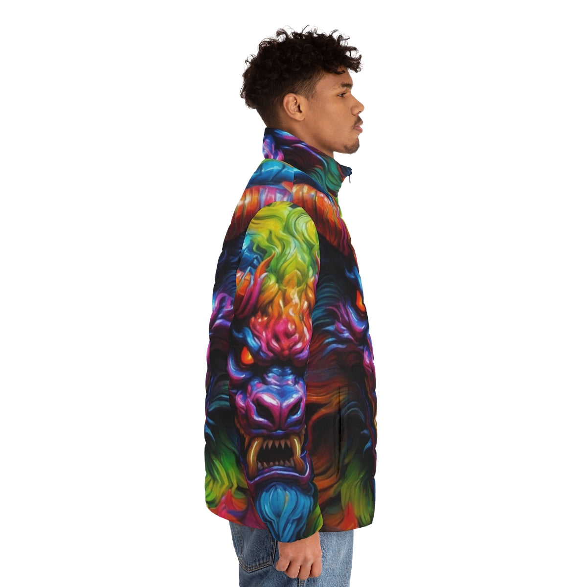 A fearsome monster-inspired puffer jacket for a chilling Halloween look - men side right