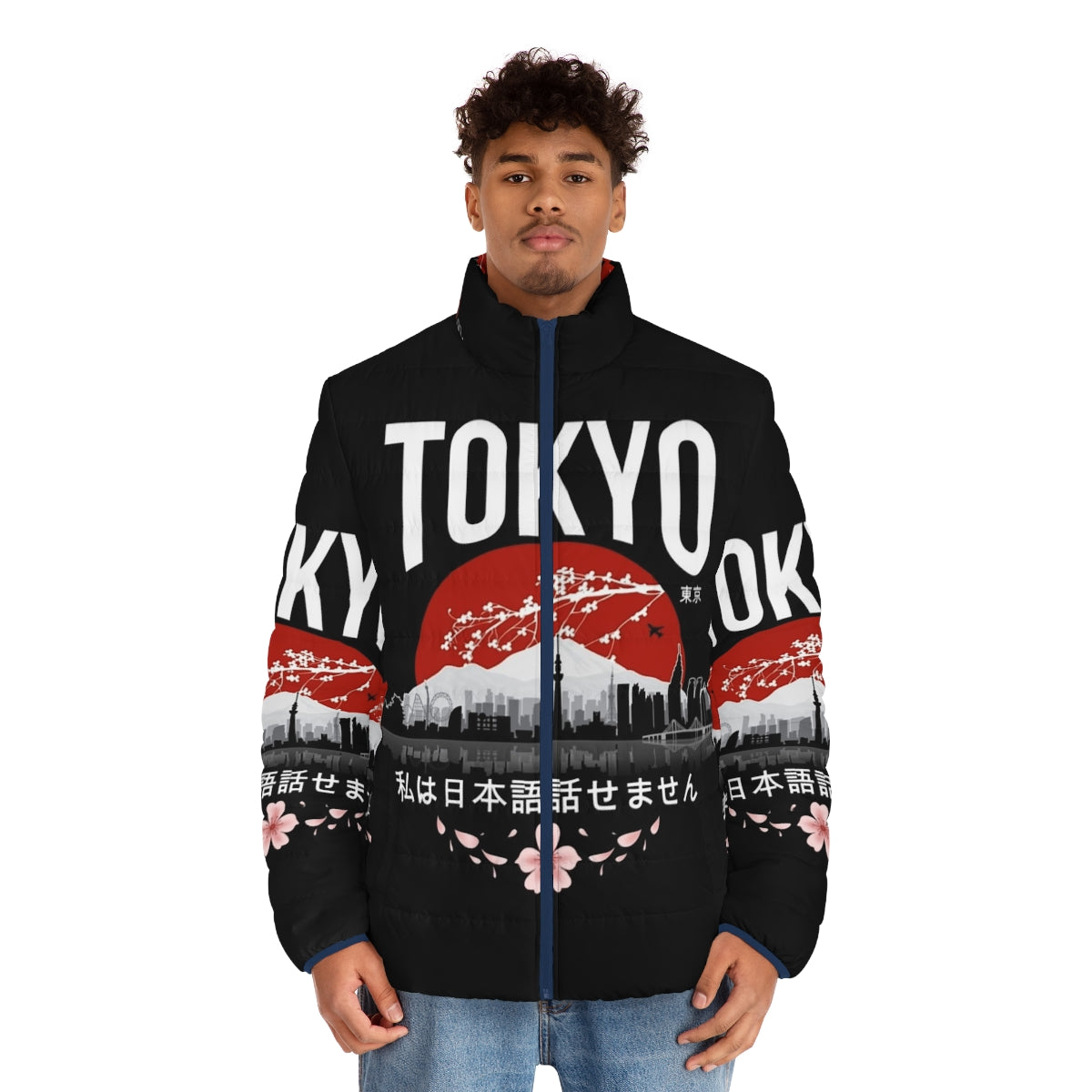 Tokyo Japan Puffer Jacket - White Version with Japanese and Anime Inspired Design - men front