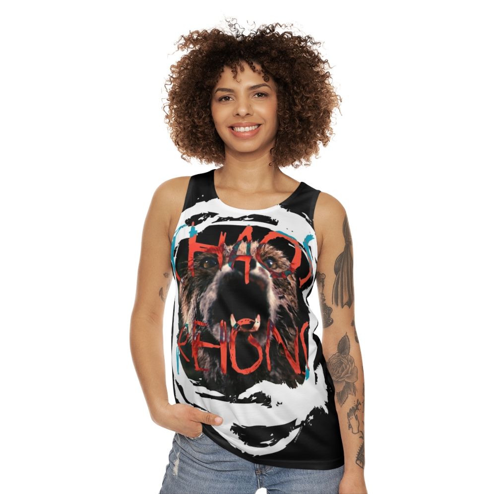 Chaos Reigns Unisex Tank Top with Cult Movie Inspired Design - women