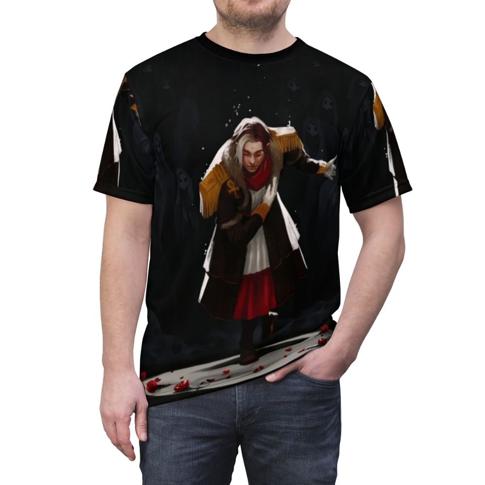 Fantasy art featuring Ascian characters from Final Fantasy XIV on a high-quality all-over print t-shirt. - men front