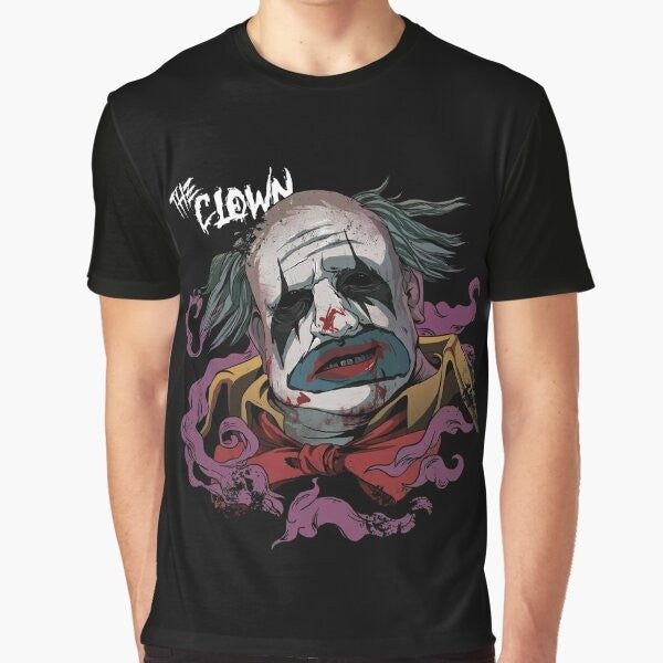 Graphic T-shirt featuring The Clown, the iconic killer character from the popular video game Dead by Daylight.