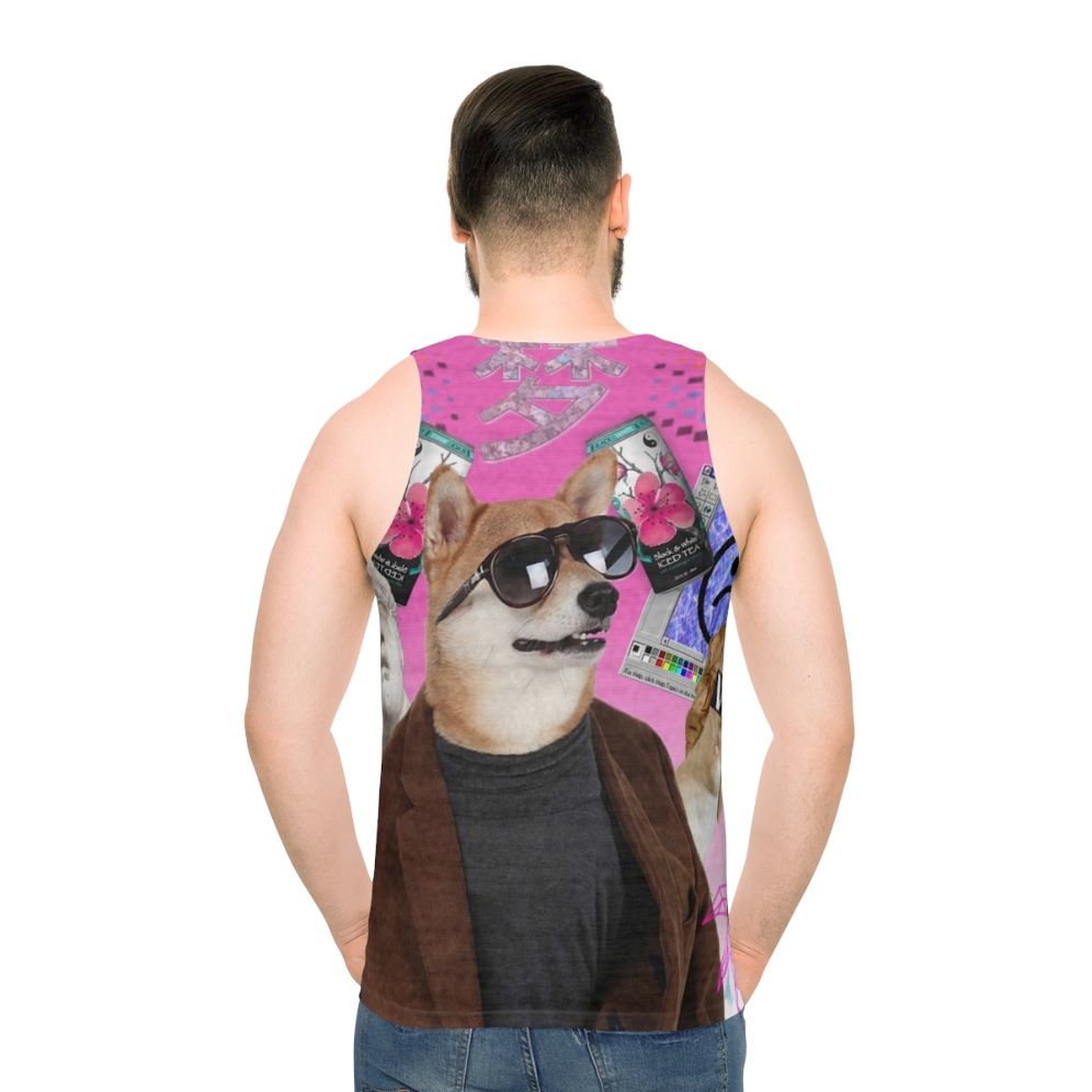 Vaporwave Dog Unisex Tank Top - men back