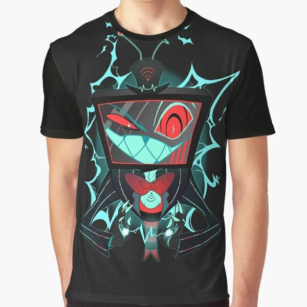 Vox Graphic T-Shirt featuring a hellish TV demon design inspired by the Hazbin Hotel animated series