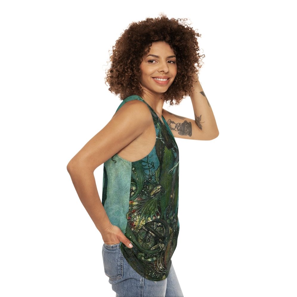 Mermaid Tank Top Inspired by Edmund Dulac's Vintage Illustration - women side