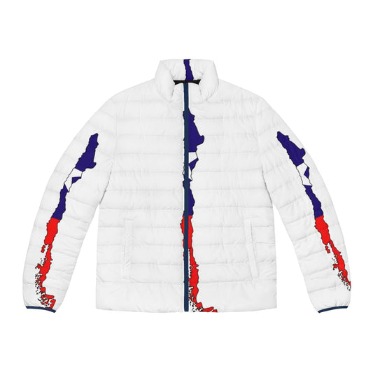 Puffer jacket with a map of Chile and the Chilean flag design