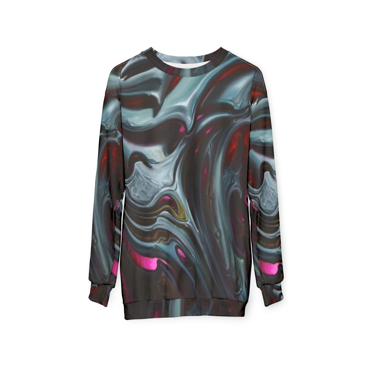 Bioorganic dark design sweatshirt with biomechanical and tattoo-inspired patterns - hanging