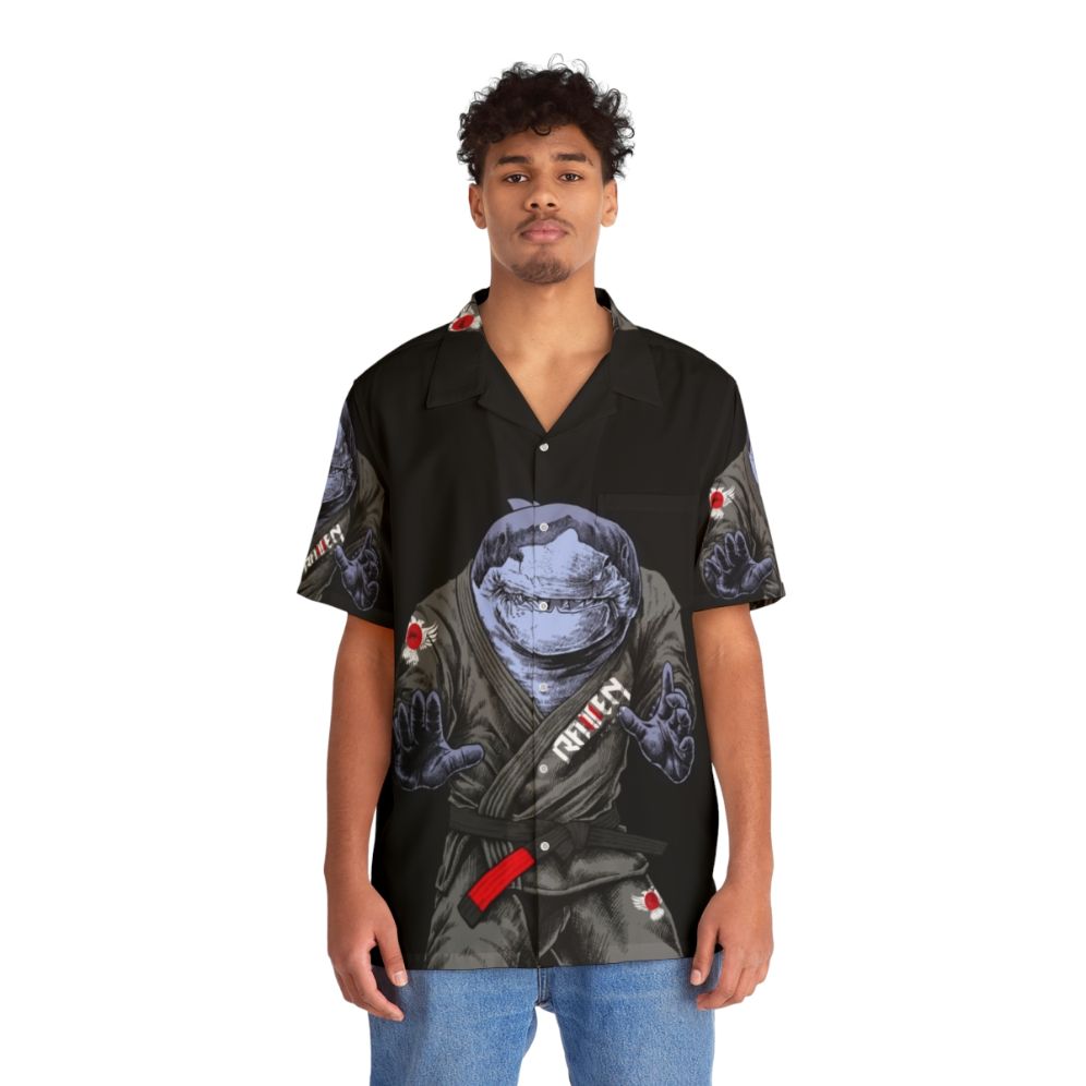 Bjj shark hawaiian shirt with great white shark print - People Front