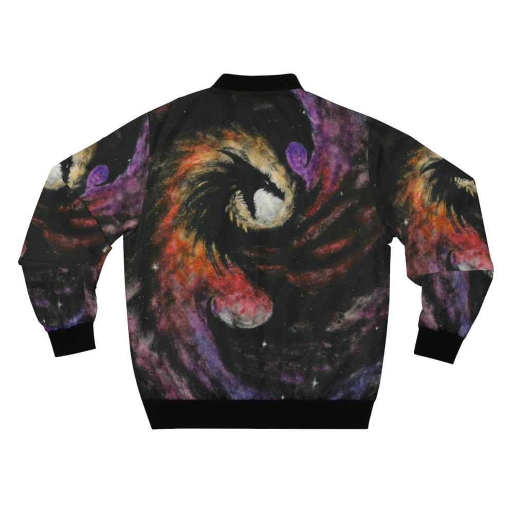 Dragon galaxy bomber jacket with space-themed scratchboard art design - Back