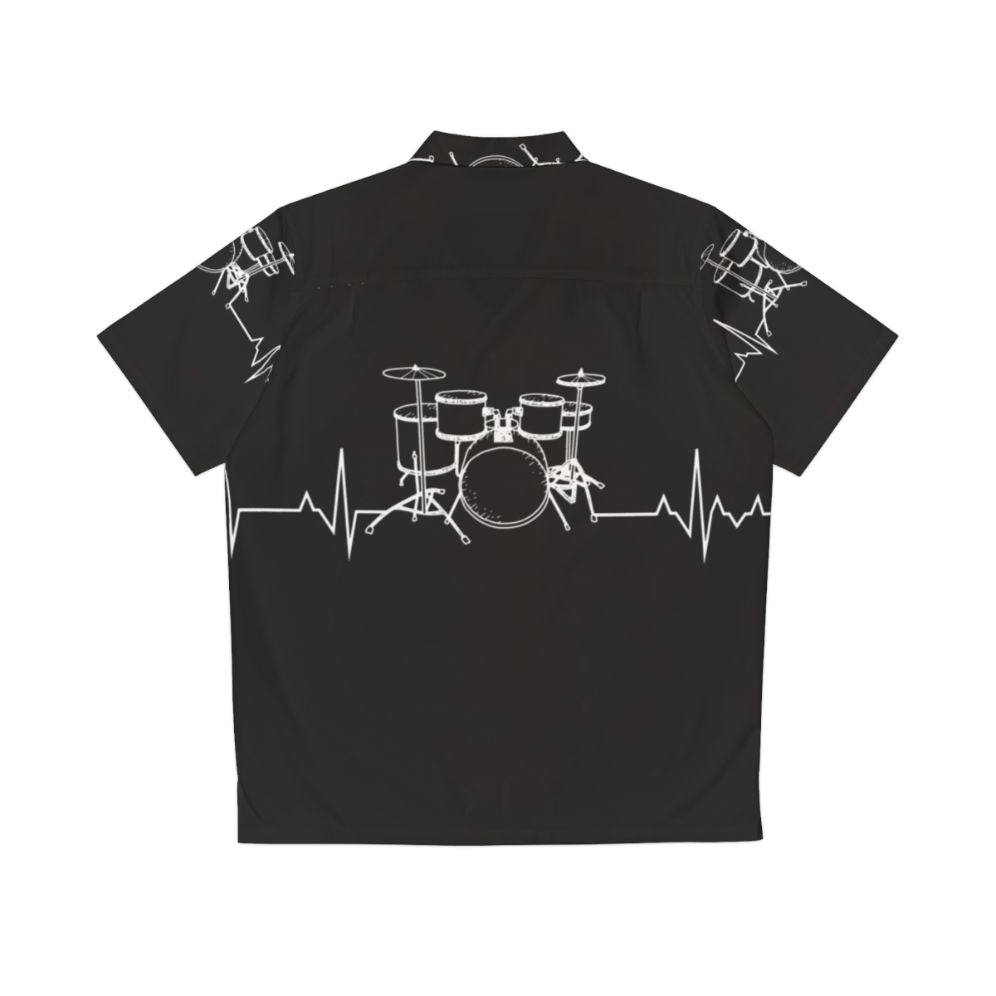 Drummer Heartbeat Hawaiian Shirt with Drums Graphic - Back