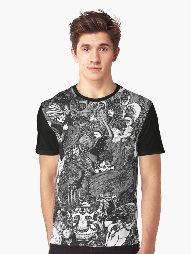 Aubrey Beardsley's "The Cave" art nouveau graphic design on a t-shirt. - Men