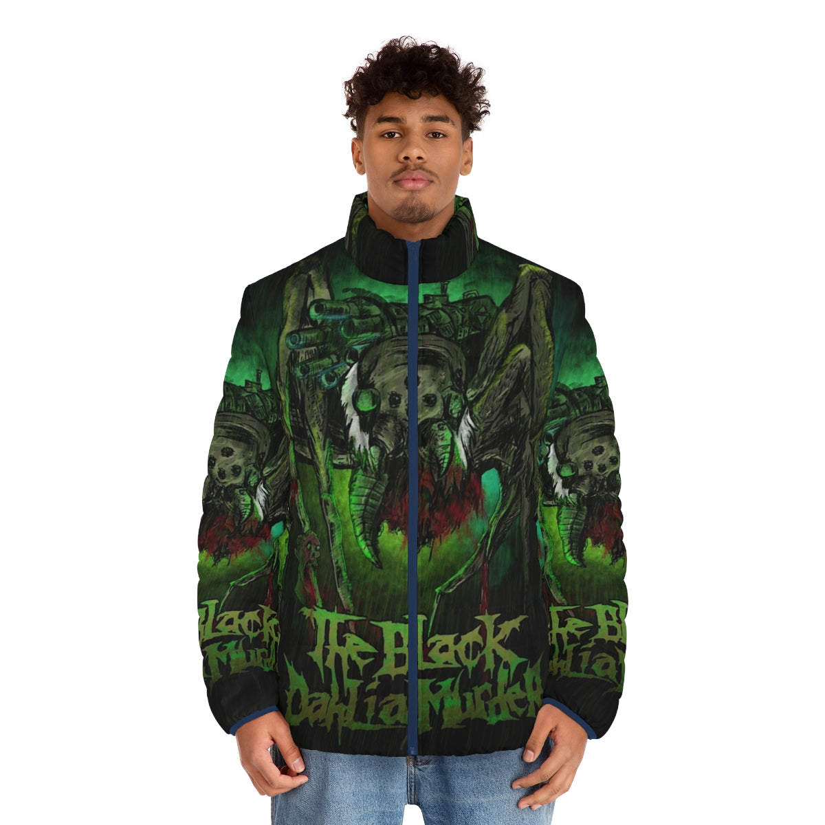 The Black Dahlia Murder metalcore puffer jacket with distressed apocalyptic-inspired design - men front