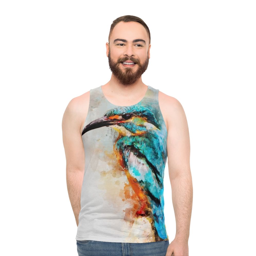 Unisex tank top with vibrant watercolor kingfisher design - men