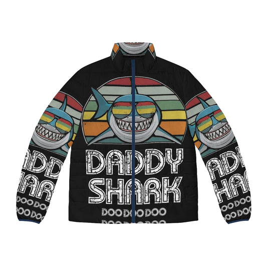 Retro Daddy Shark Print Puffer Jacket