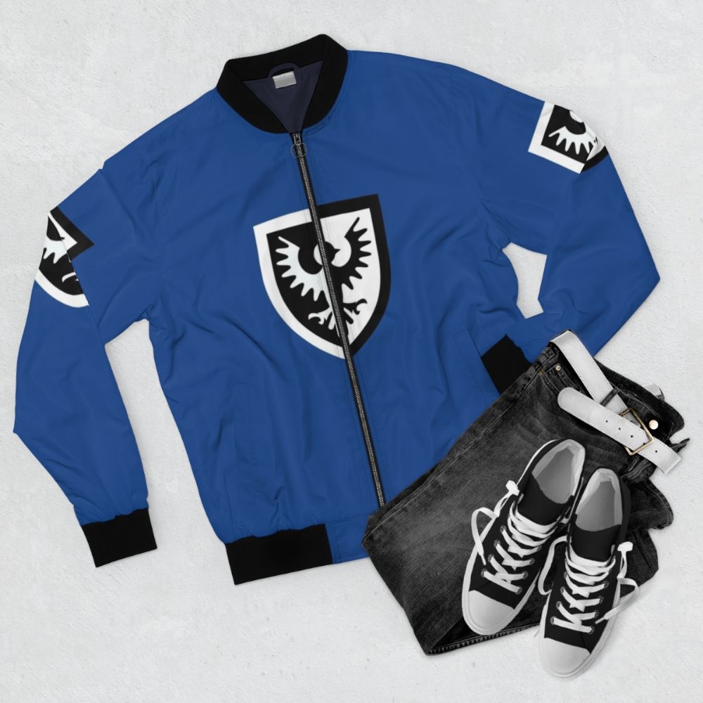 Classic Black Falcons Lego Bomber Jacket with Falcon Logo - Flat lay