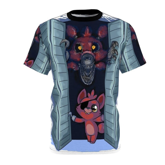 FNAF 4 inspired horror gaming graphic t-shirt featuring Foxy the pirate fox