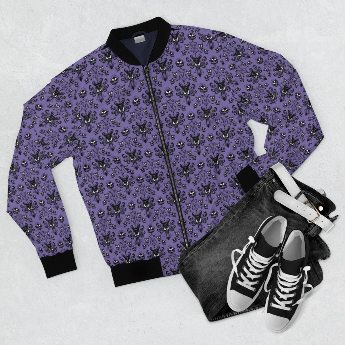 Haunted Mansion Wallpaper Bomber Jacket with Disney Design - Flat lay