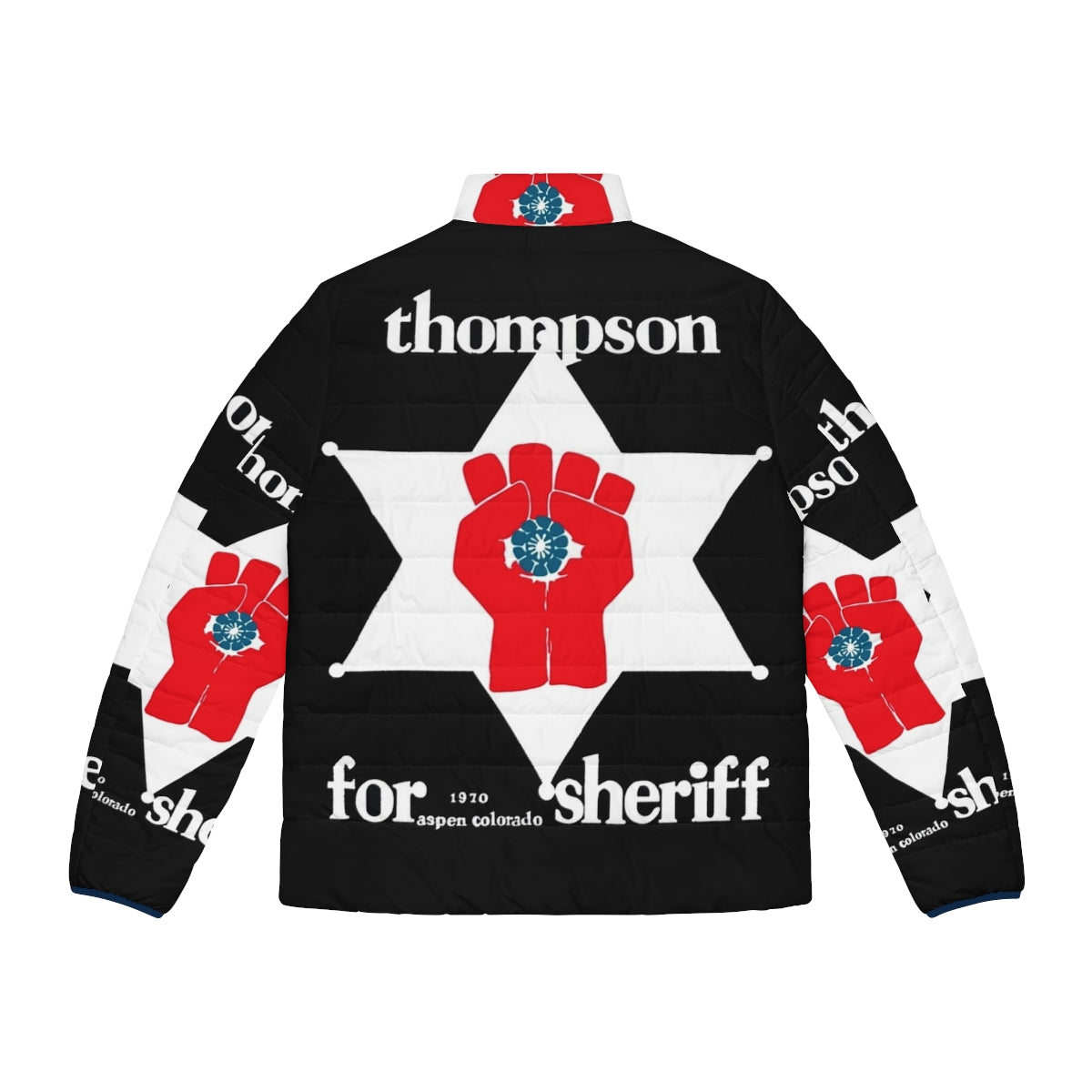 Hunter S Thompson Sheriff Puffer Jacket featuring psychedelic graphics - Back